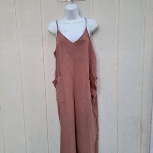 Women’s Size L Final Touch Brown Jumpsuit Pockets Cropped Relaxed Fit Lagenlook
